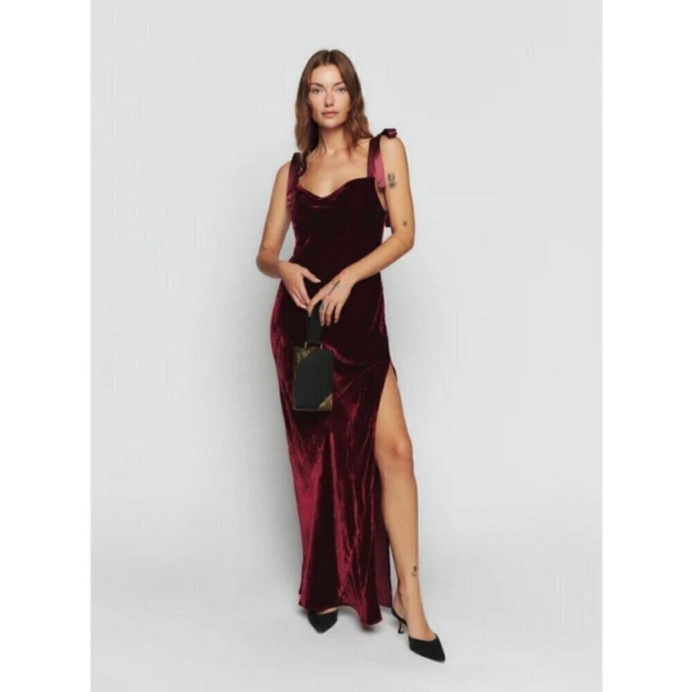 Reformation Nya Velvet Maxi Sleeveless Dress Chianti Dark Burgundy Size L